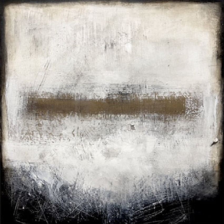 Minimalist modern abstract oil painting with monochrome layers and textured brushstrokes.