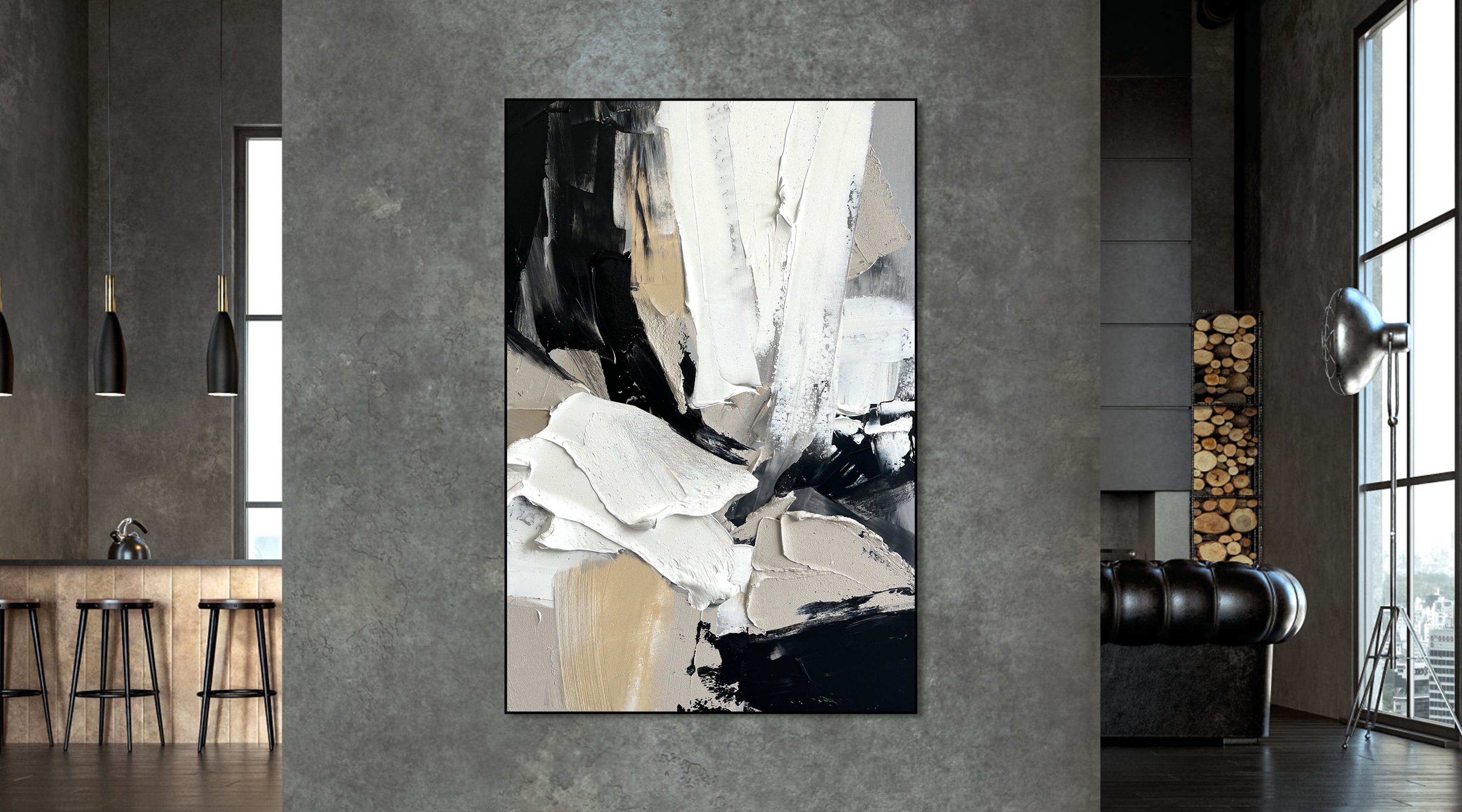 Monochrome Mélange bold abstract painting for home decor