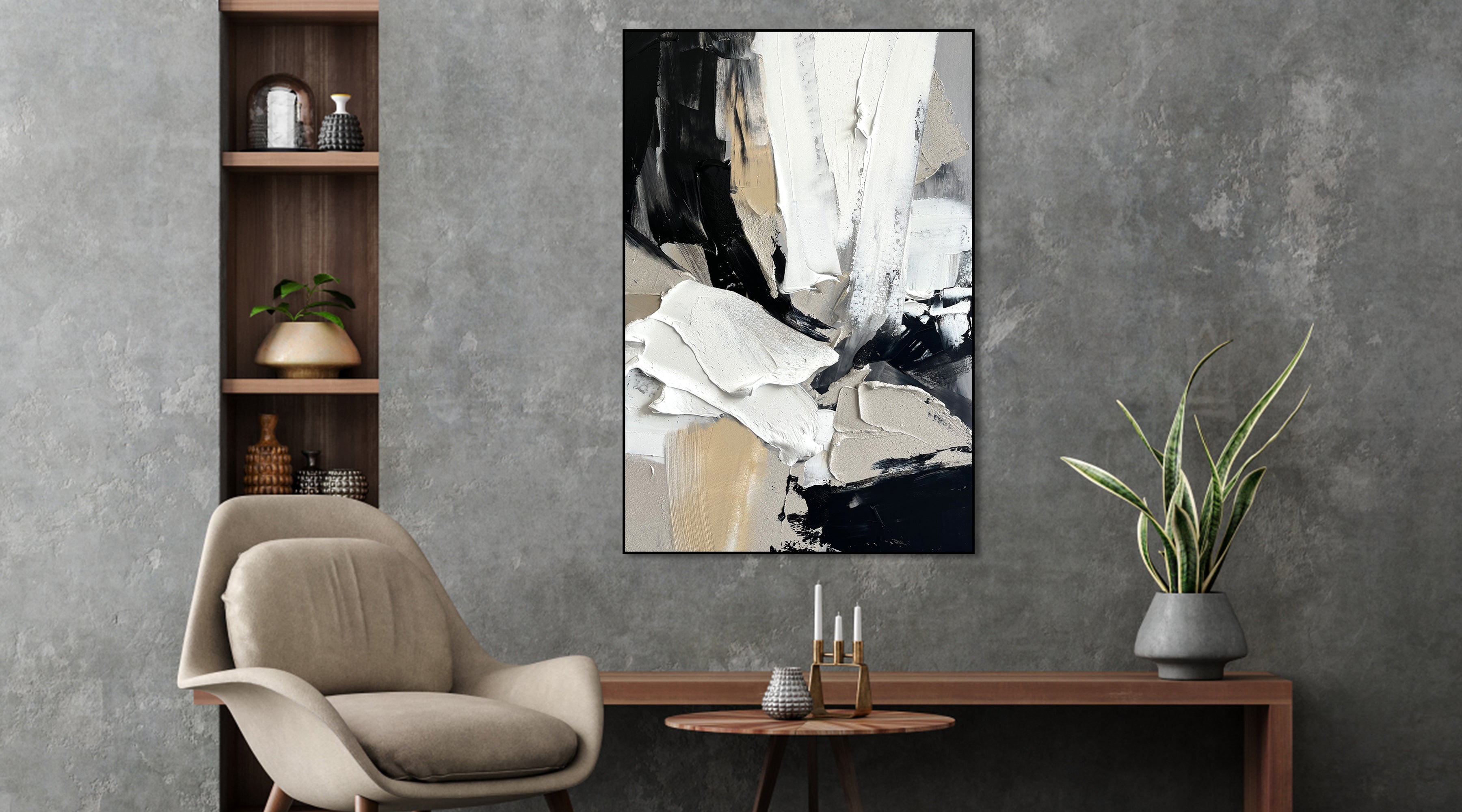 Monochrome Mélange bold abstract painting for home decor