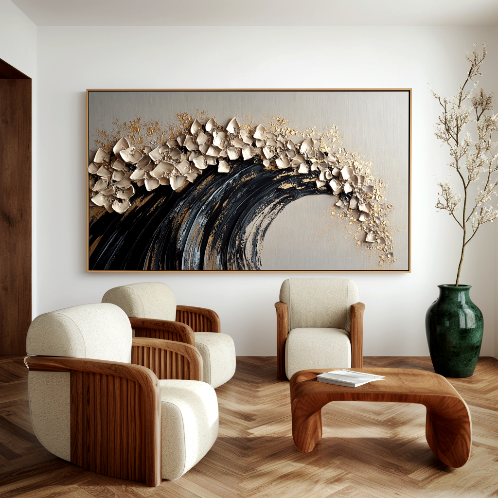 Large Textured Abstract Wall Art – Hand Painted 3D Canvas for Modern Homes