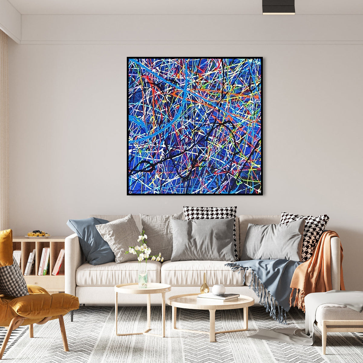 A Journey in Time – colorful abstract wall art with vibrant intersecting lines
