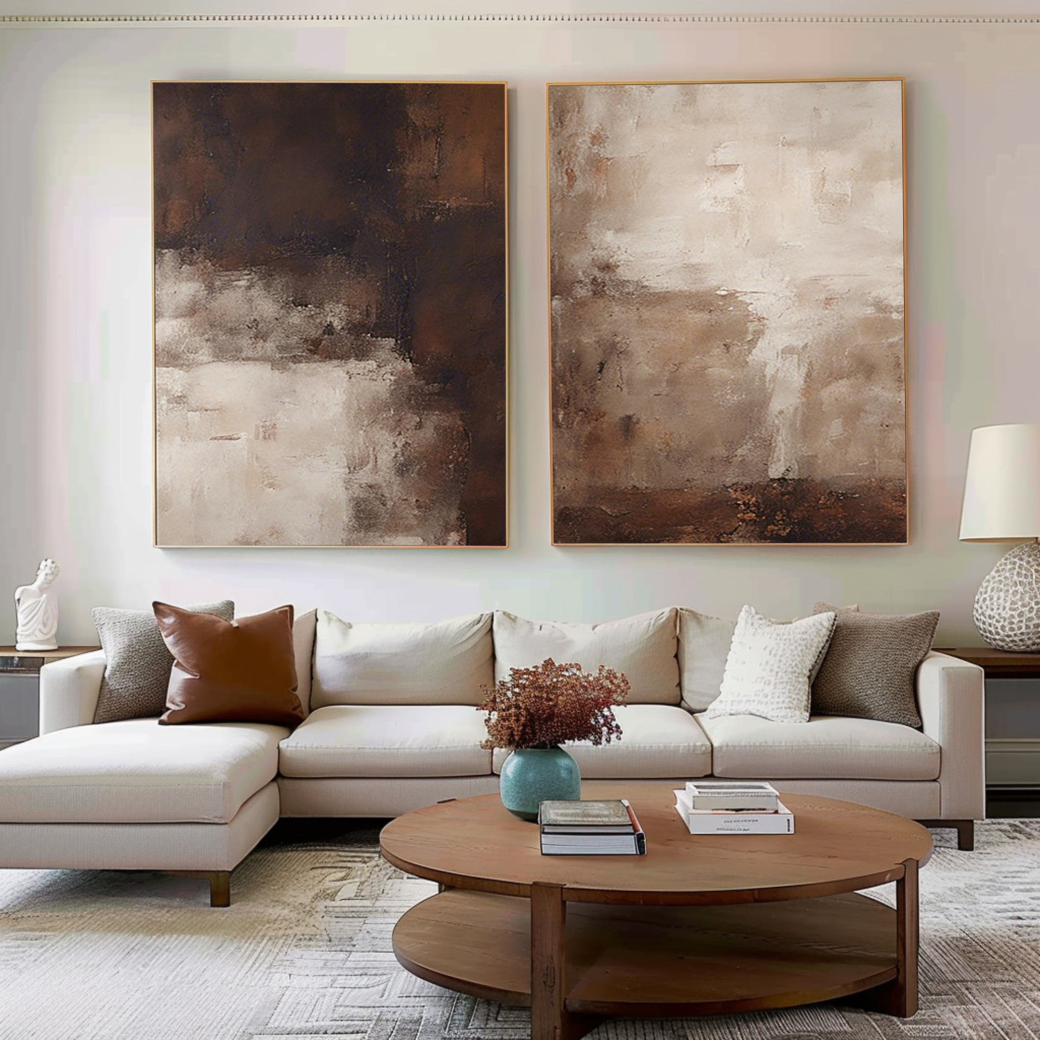 Beige & Brown Minimalist Painting with abstract textures and warm tones.
