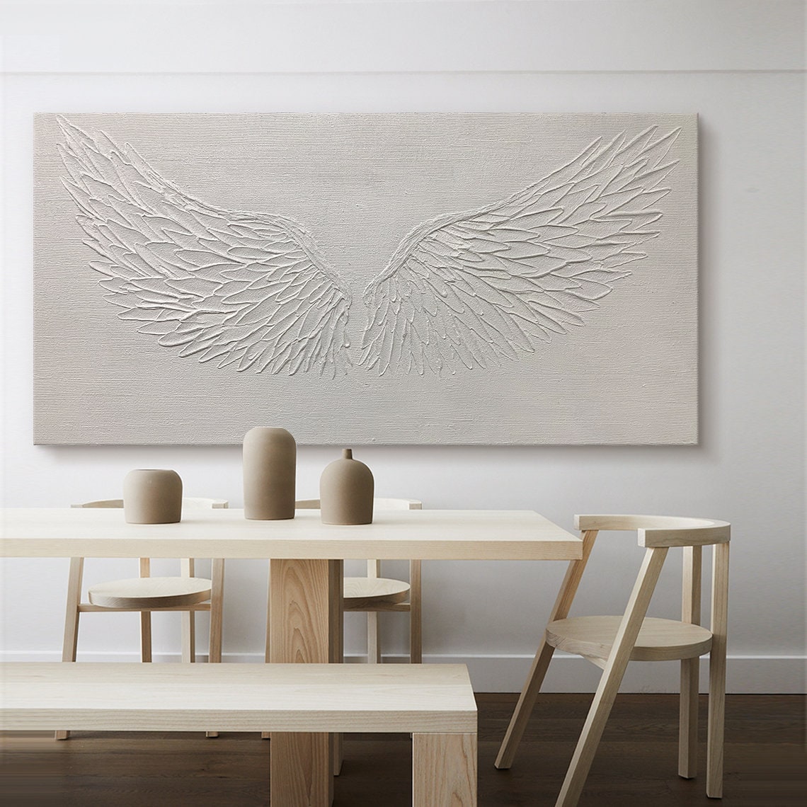 Whisper of Wings – Textured Angel Wing Wall Art on Neutral Canvas