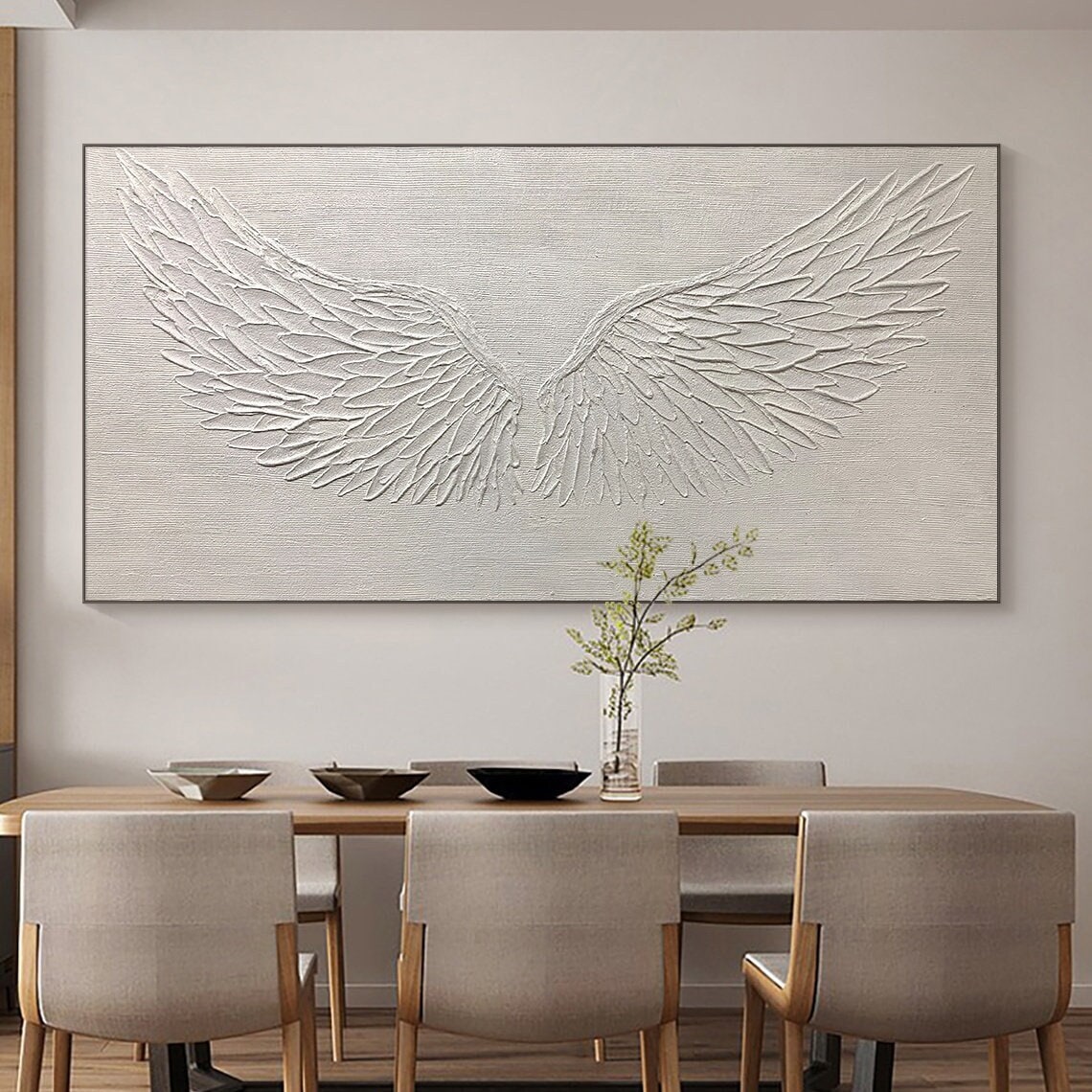 Whisper of Wings – Textured Angel Wing Wall Art on Neutral Canvas