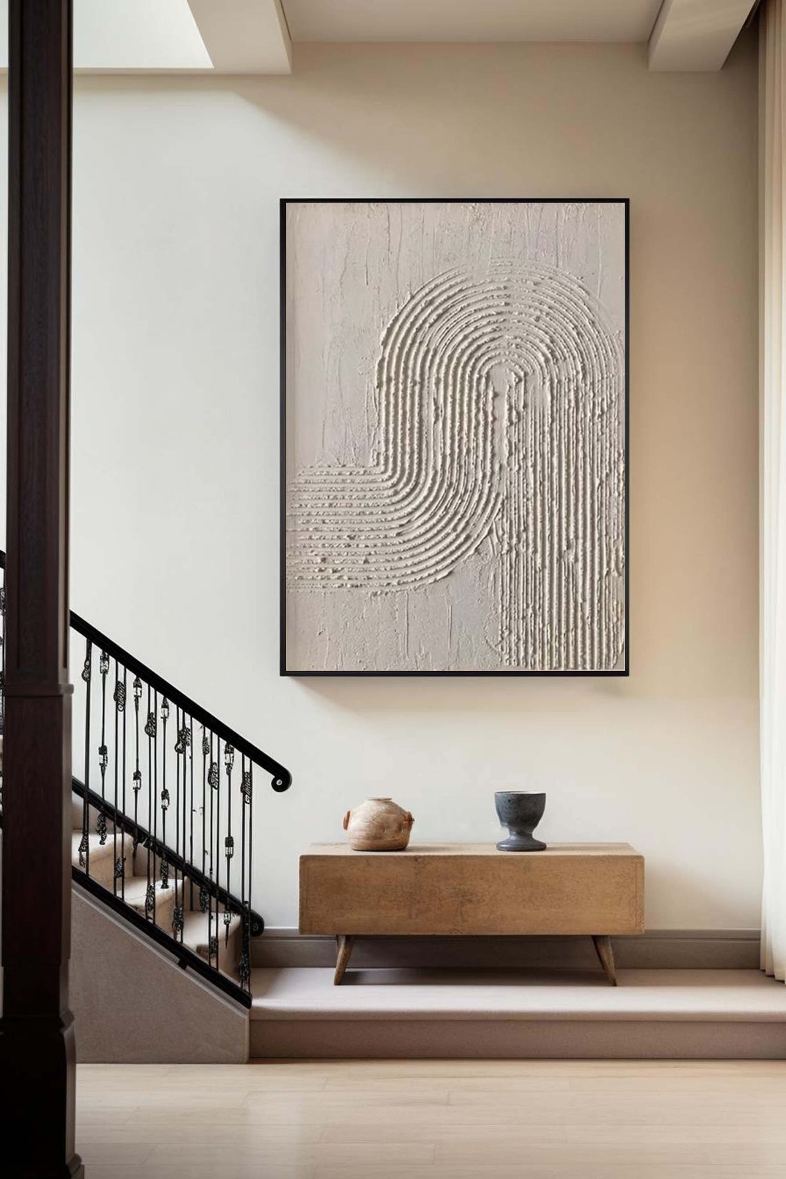 Minimalist wall art textured abstract canvas with neutral tones for modern interiors