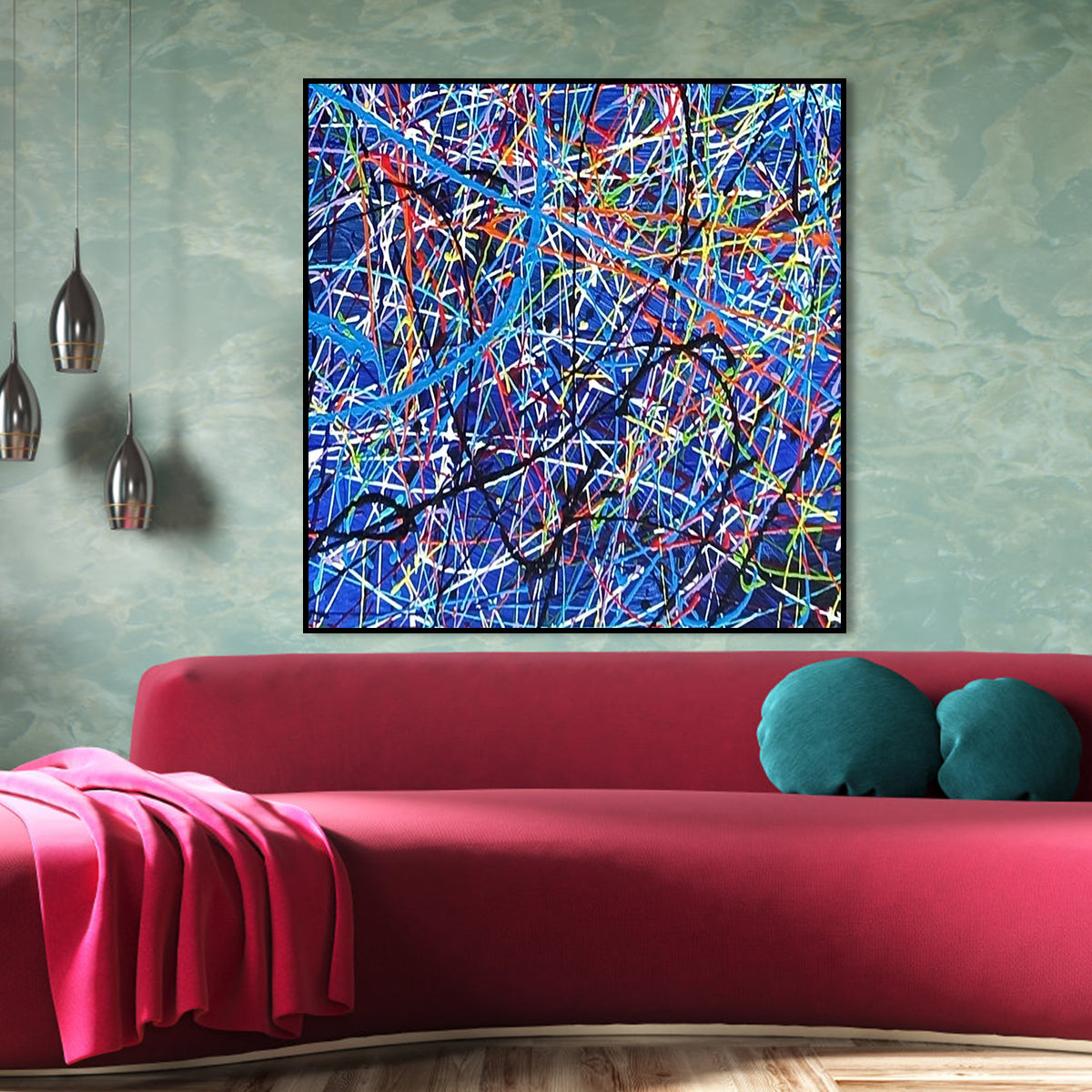 A Journey in Time – colorful abstract wall art with vibrant intersecting lines