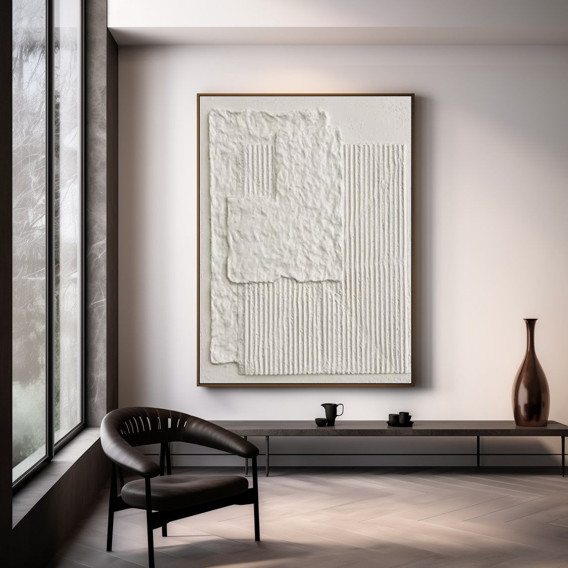 Abstract painting minimalist textured canvas wall art in neutral tones