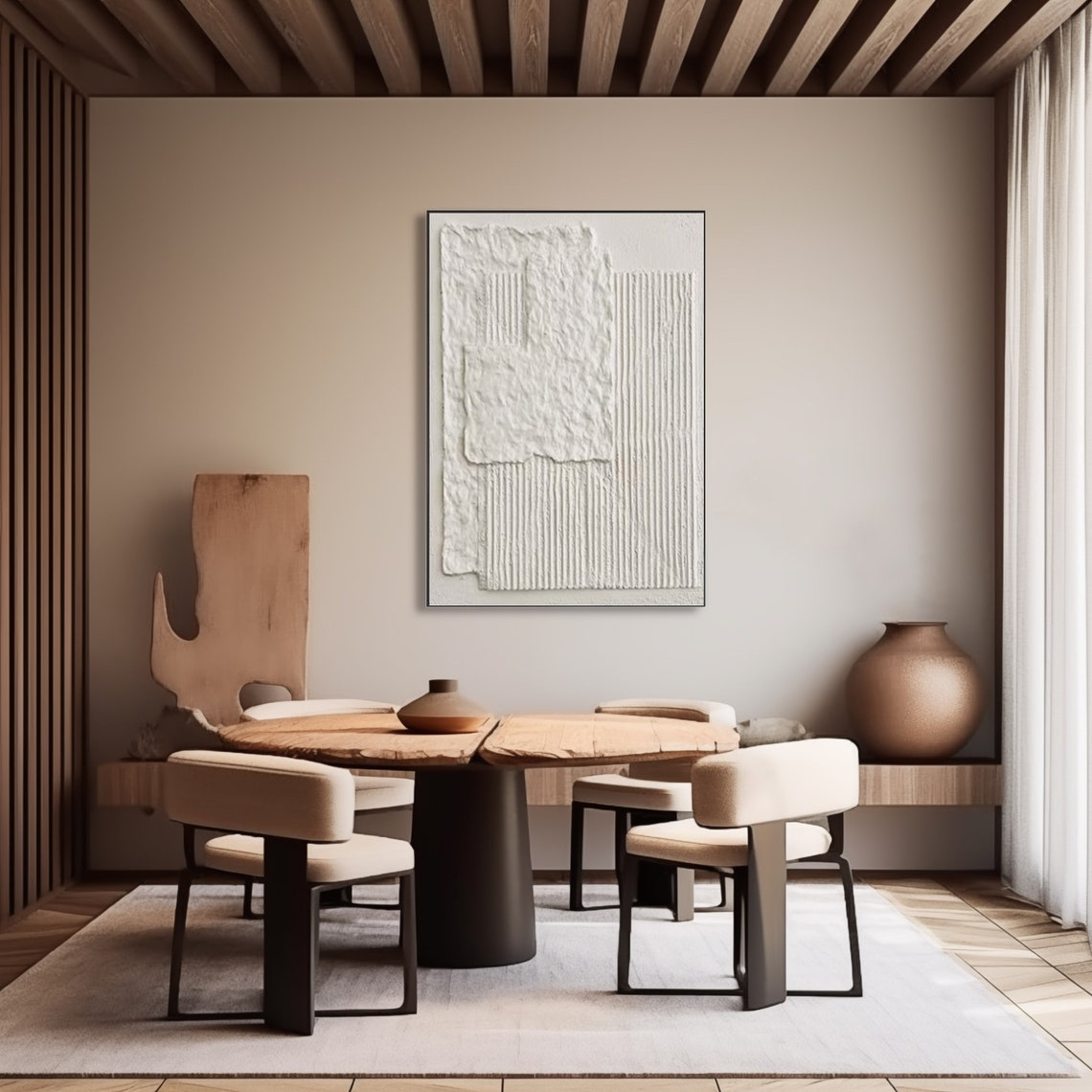 Abstract painting minimalist textured canvas wall art in neutral tones