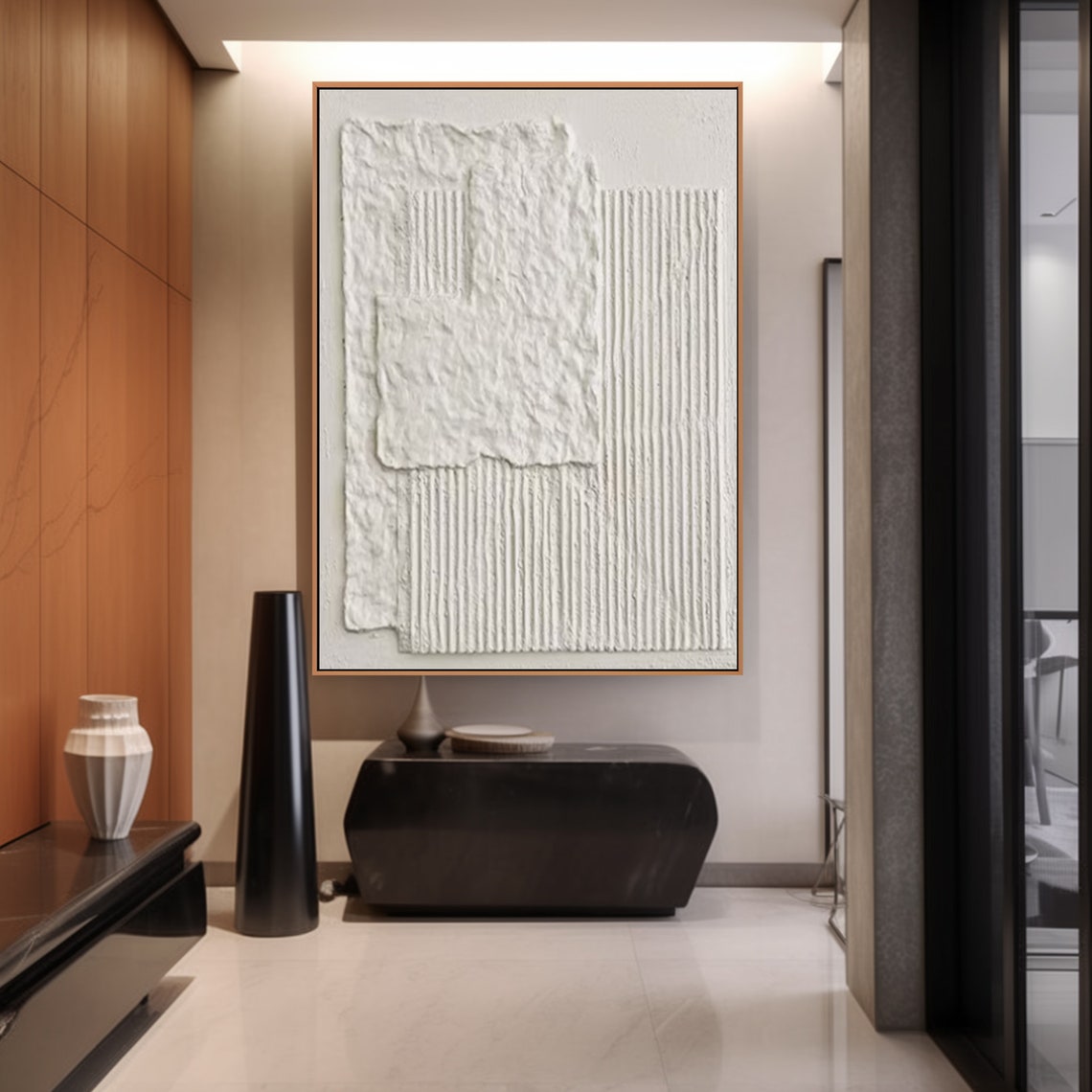 Abstract painting minimalist textured canvas wall art in neutral tones