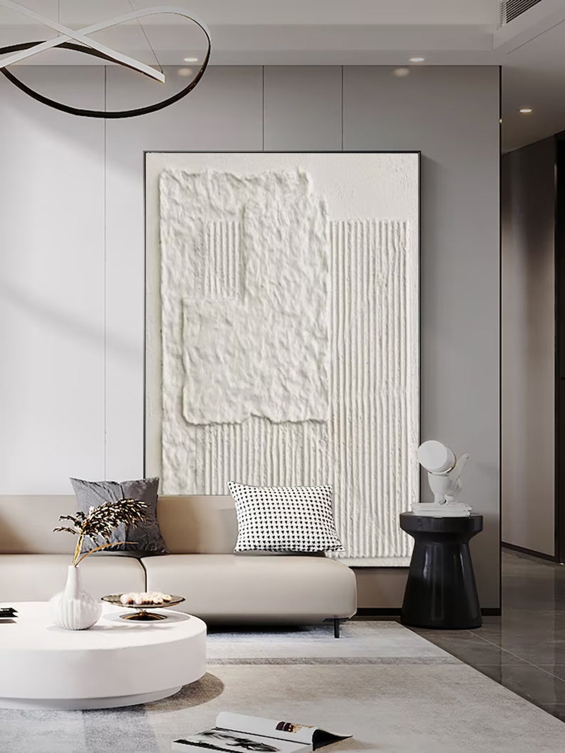 Abstract painting minimalist textured canvas wall art in neutral tones