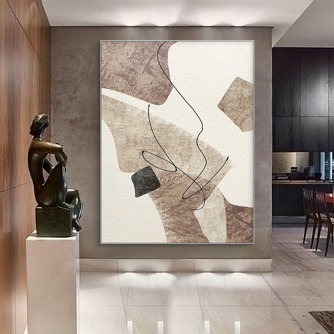 Geometric Elegance A modern abstract canvas art with geometric shapes and black lines