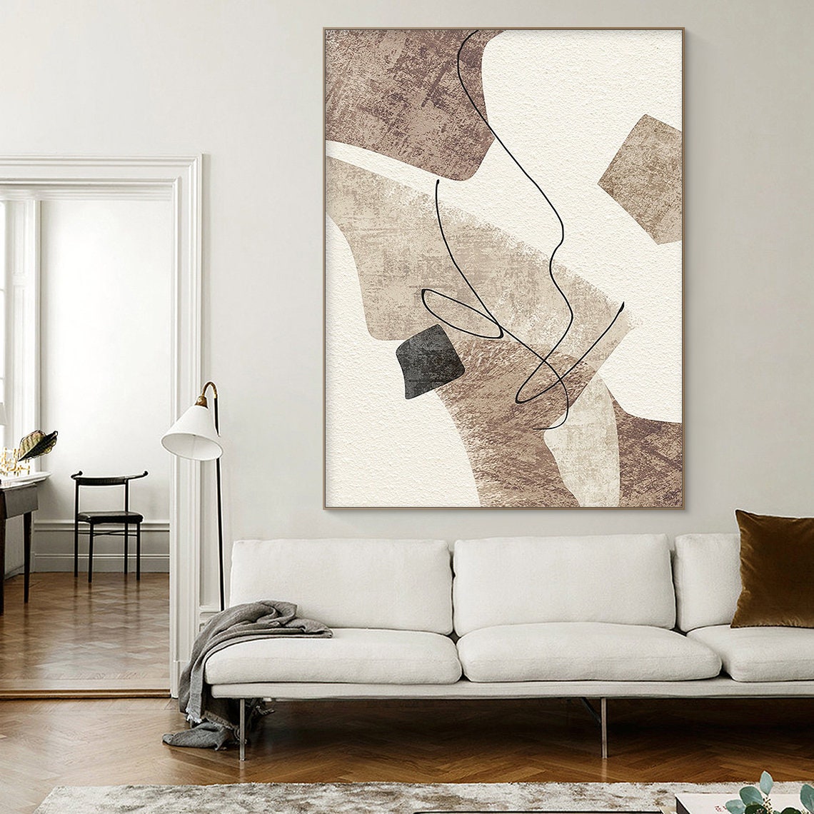 Geometric Elegance A modern abstract canvas art with geometric shapes and black lines