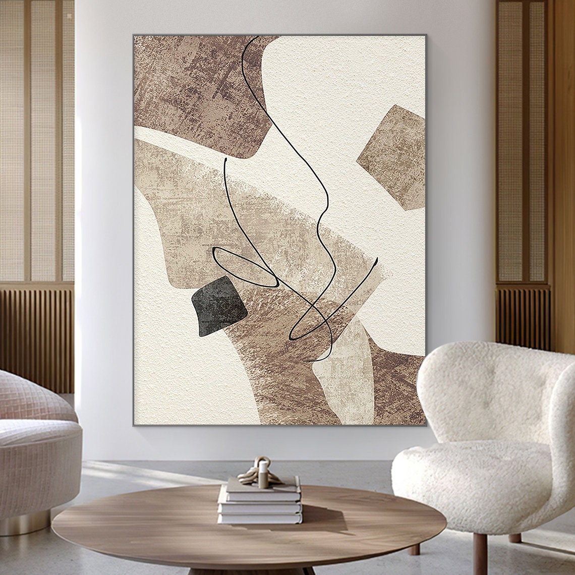 Geometric Elegance A modern abstract canvas art with geometric shapes and black lines