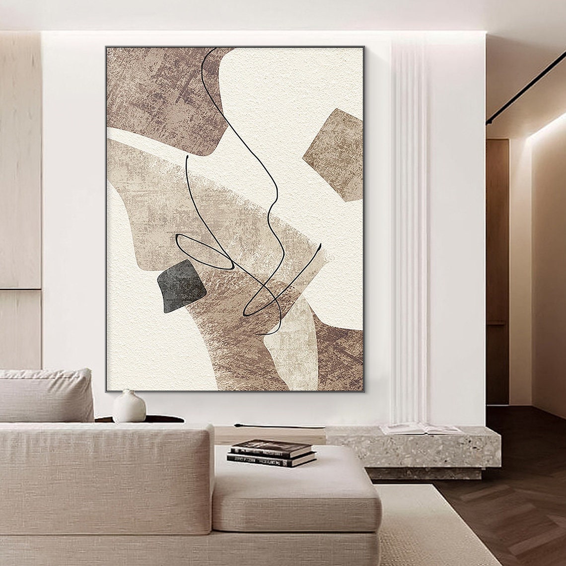 Geometric Elegance A modern abstract canvas art with geometric shapes and black lines