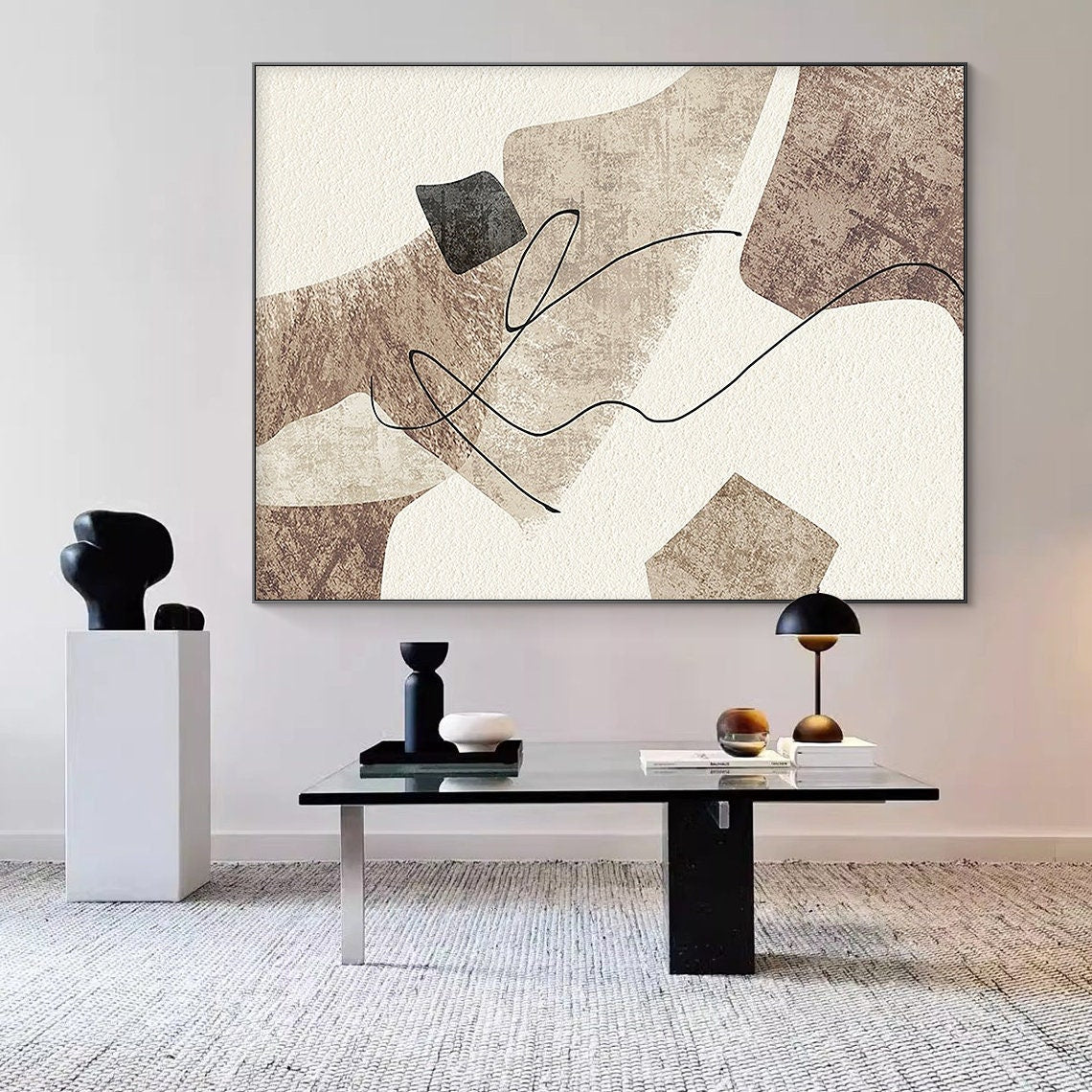 Geometric Elegance A modern abstract canvas art with geometric shapes and black lines