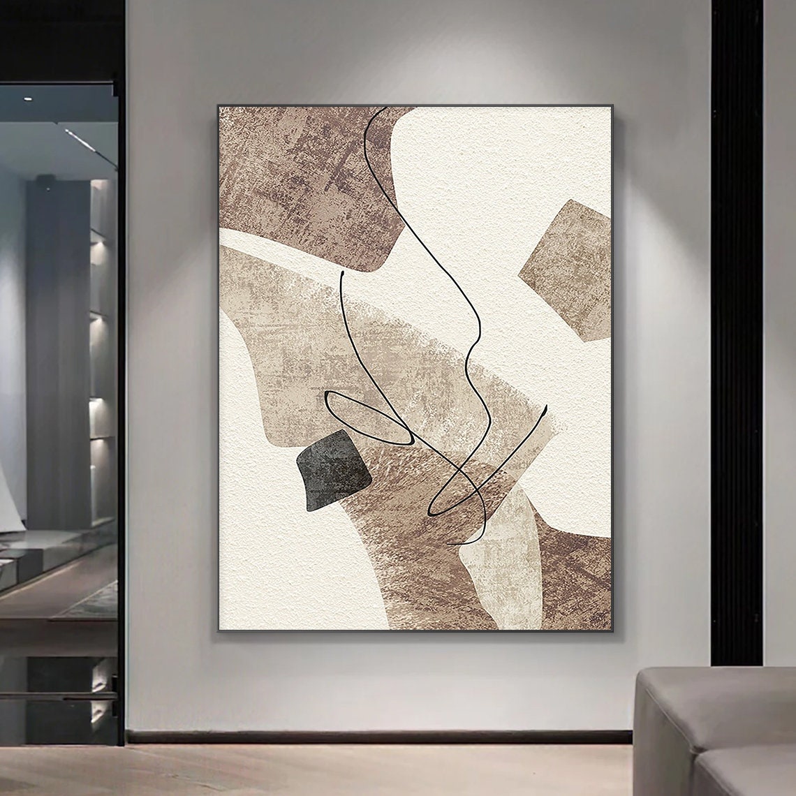 Geometric Elegance A modern abstract canvas art with geometric shapes and black lines