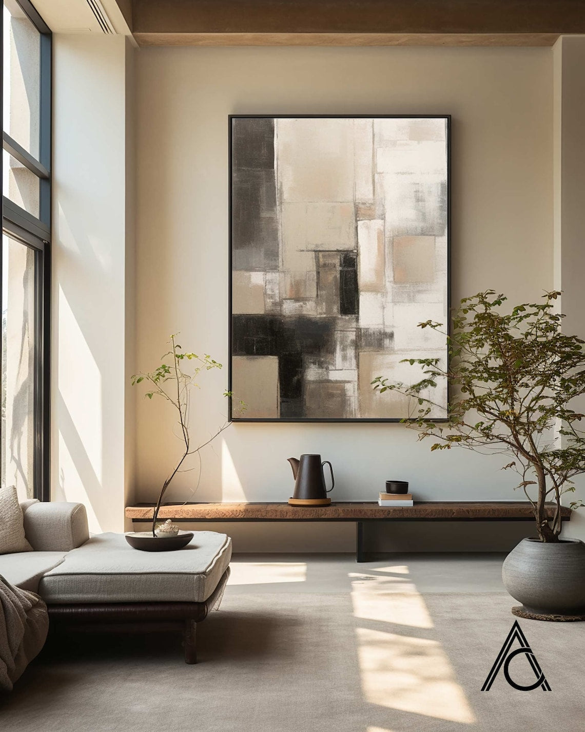 Urban Harmony Canvas modern paintings for wall, neutral geometric abstract art in beige, cream, and black