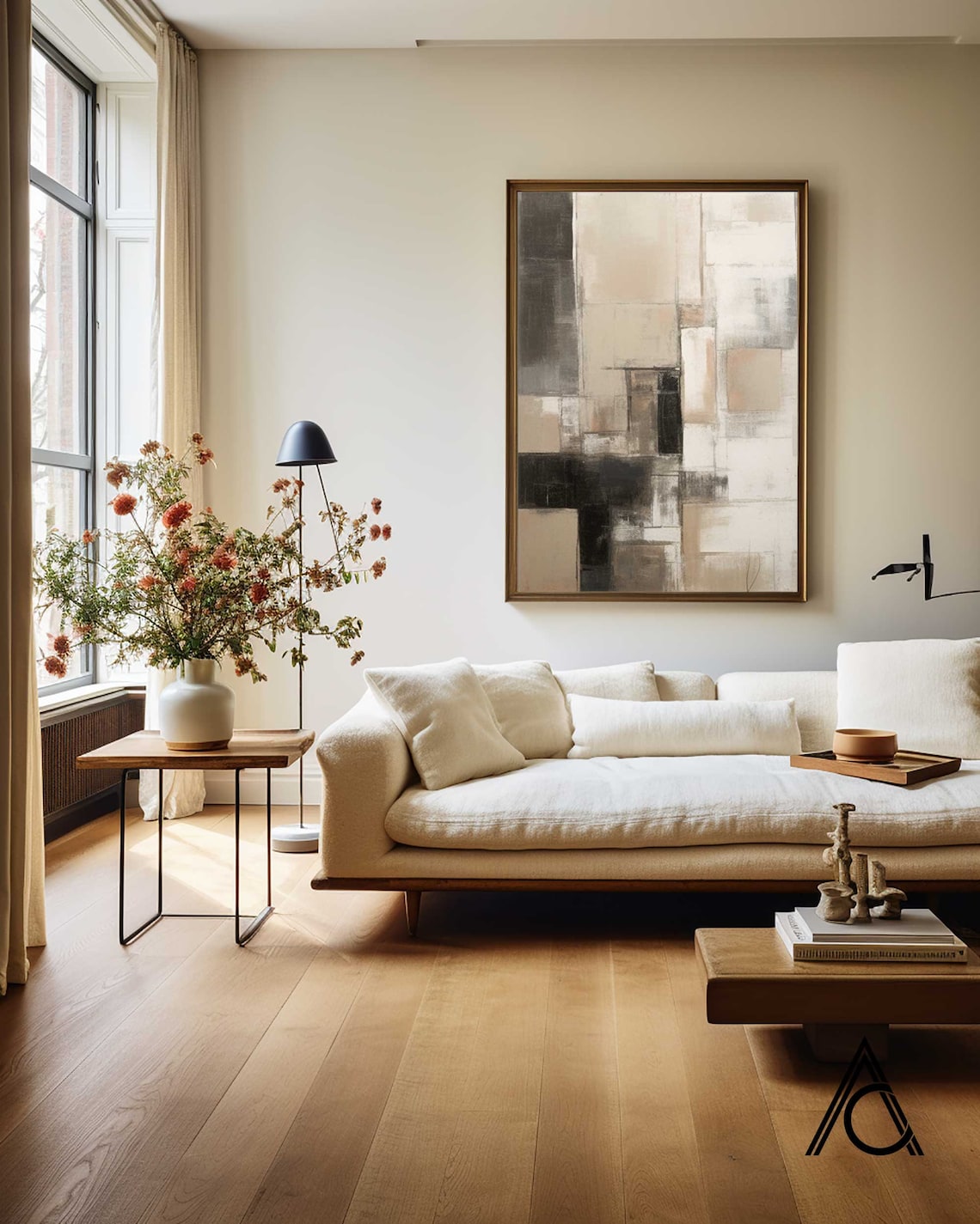 Urban Harmony Canvas modern paintings for wall, neutral geometric abstract art in beige, cream, and black