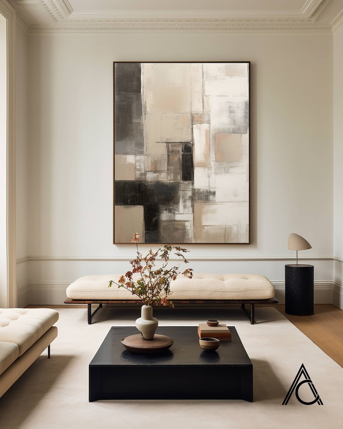 Urban Harmony Canvas modern paintings for wall, neutral geometric abstract art in beige, cream, and black