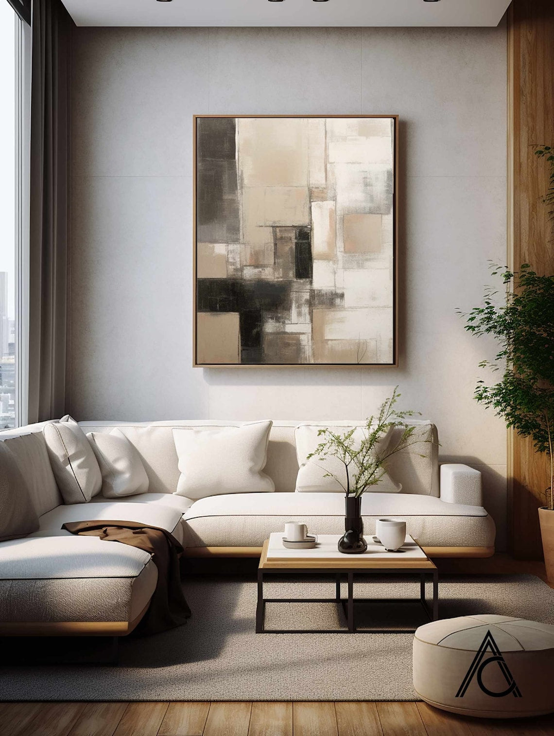 Urban Harmony Canvas modern paintings for wall, neutral geometric abstract art in beige, cream, and black