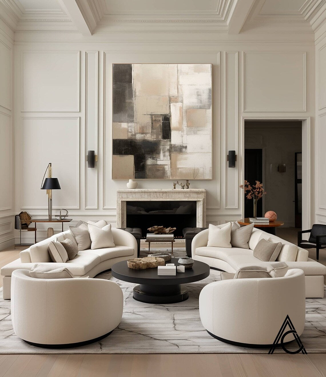 Urban Harmony Canvas modern paintings for wall, neutral geometric abstract art in beige, cream, and black