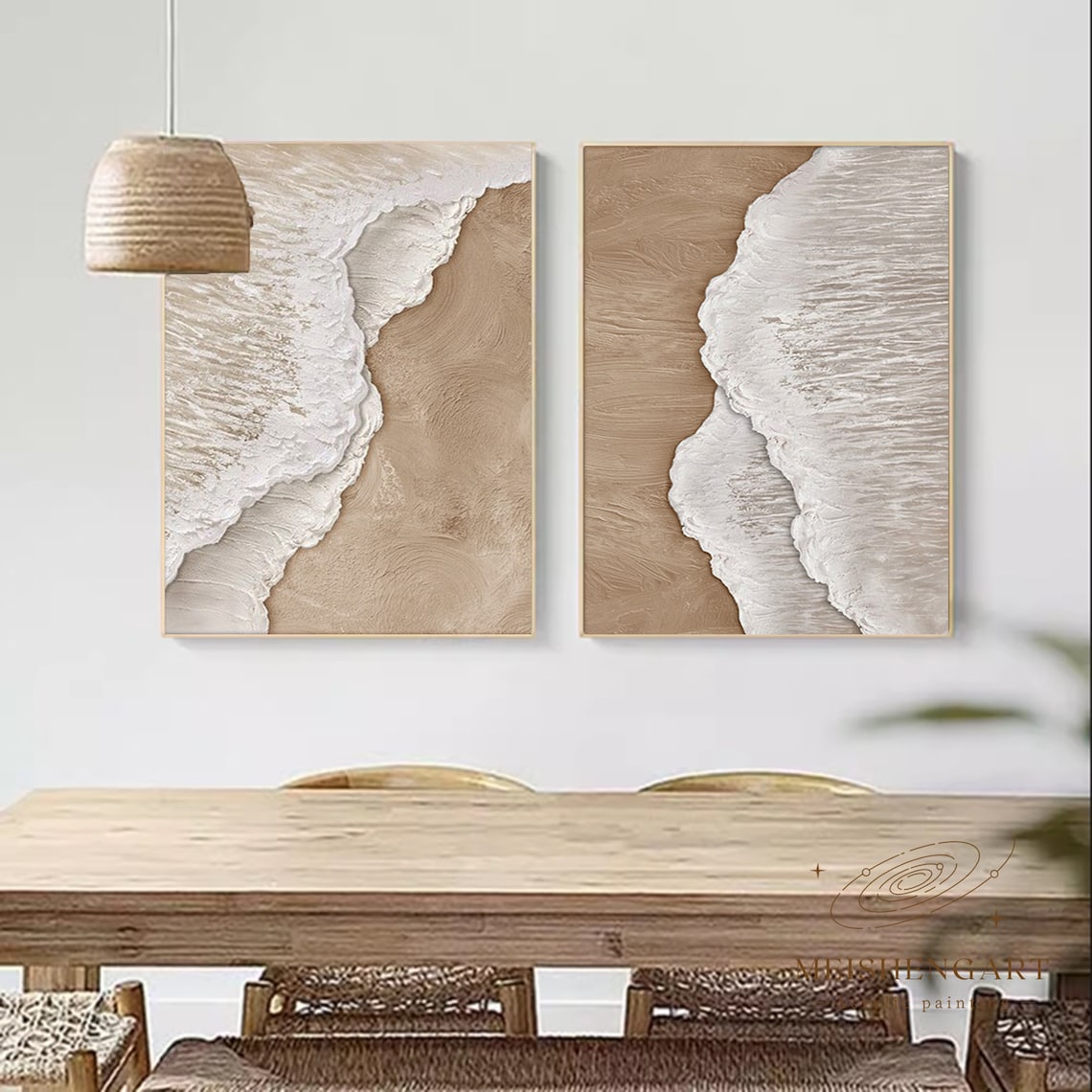 Serene Duality Panels – Abstract Ocean Wave Painting