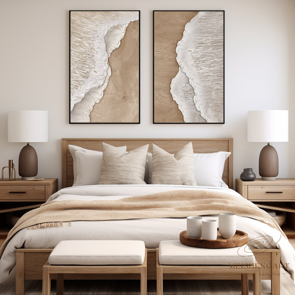 Serene Duality Panels – Abstract Ocean Wave Painting