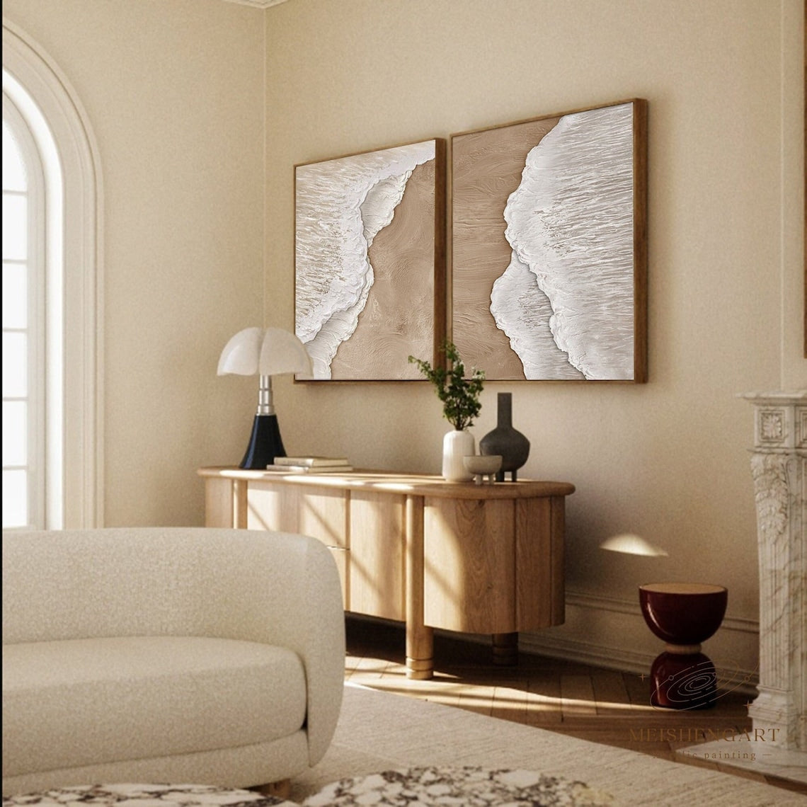 Serene Duality Panels – Abstract Ocean Wave Painting