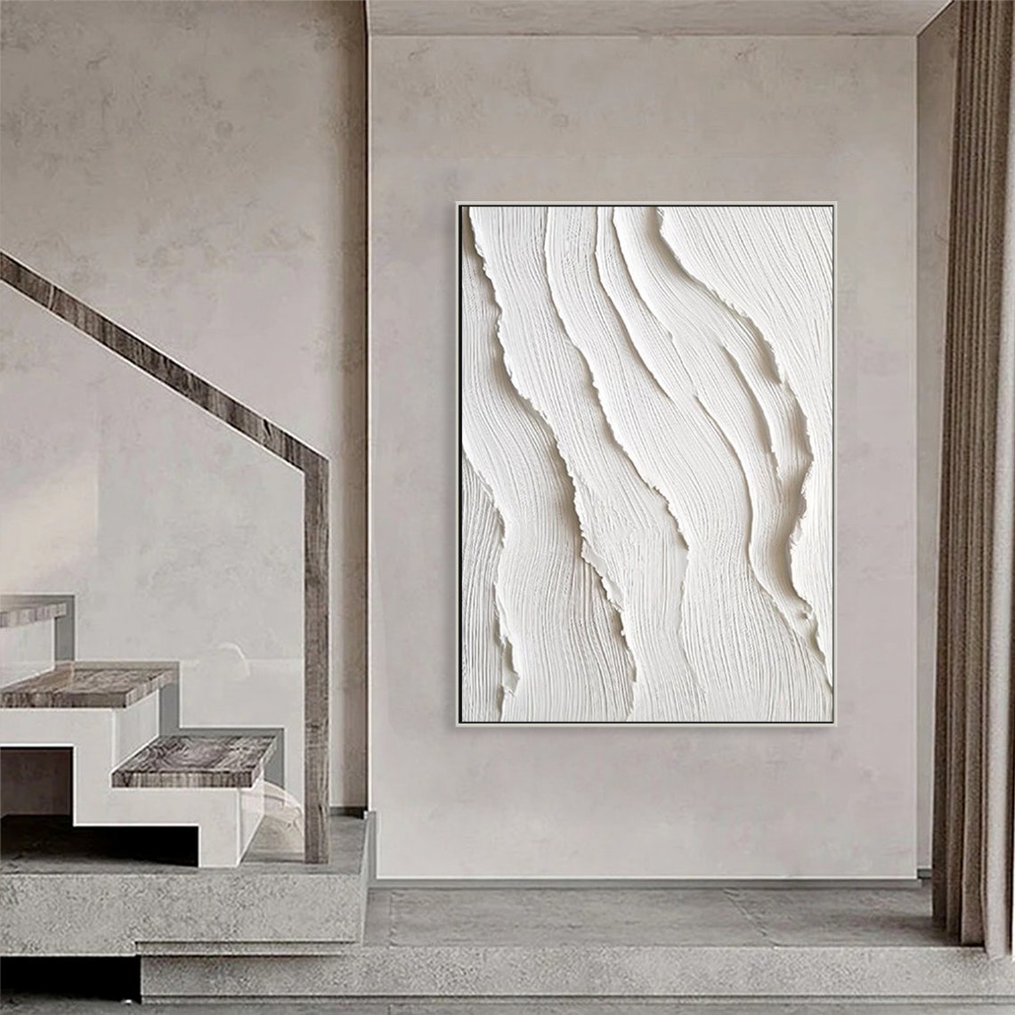 Tranquil Dune Artistry textured art on canvas white minimalist wall decor