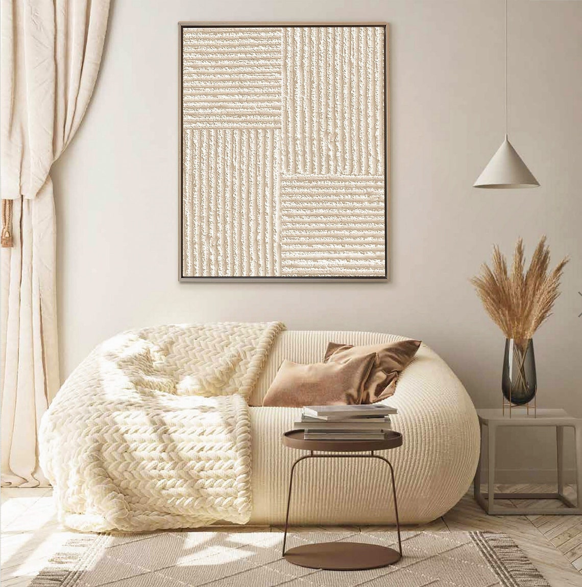 Elegant Textured Harmony neutral canvas art with raised beige and cream textures