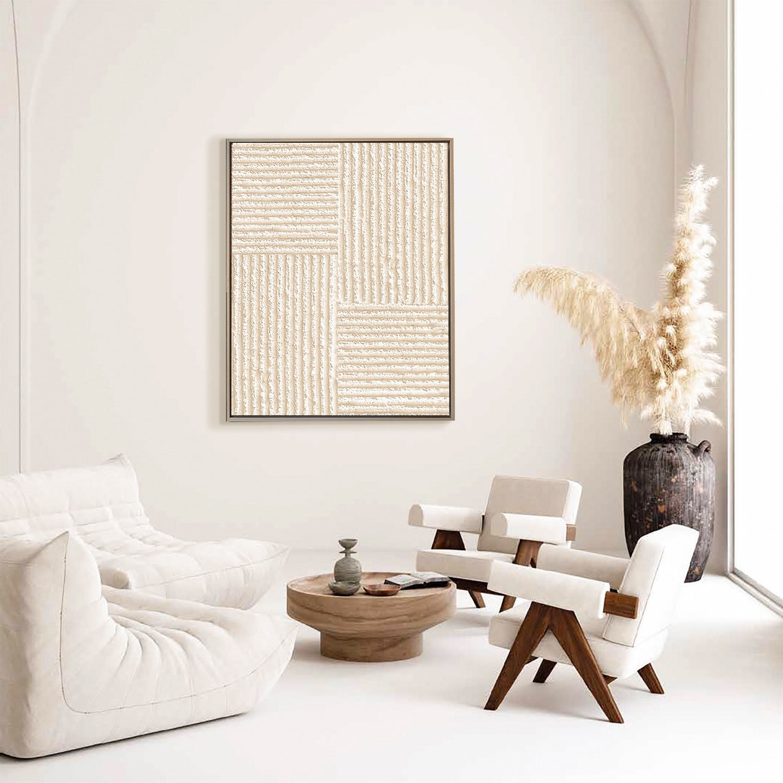 Elegant Textured Harmony neutral canvas art with raised beige and cream textures