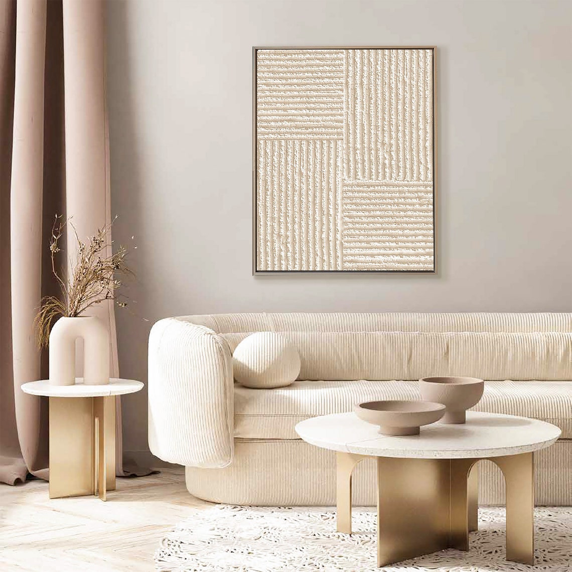 Elegant Textured Harmony neutral canvas art with raised beige and cream textures