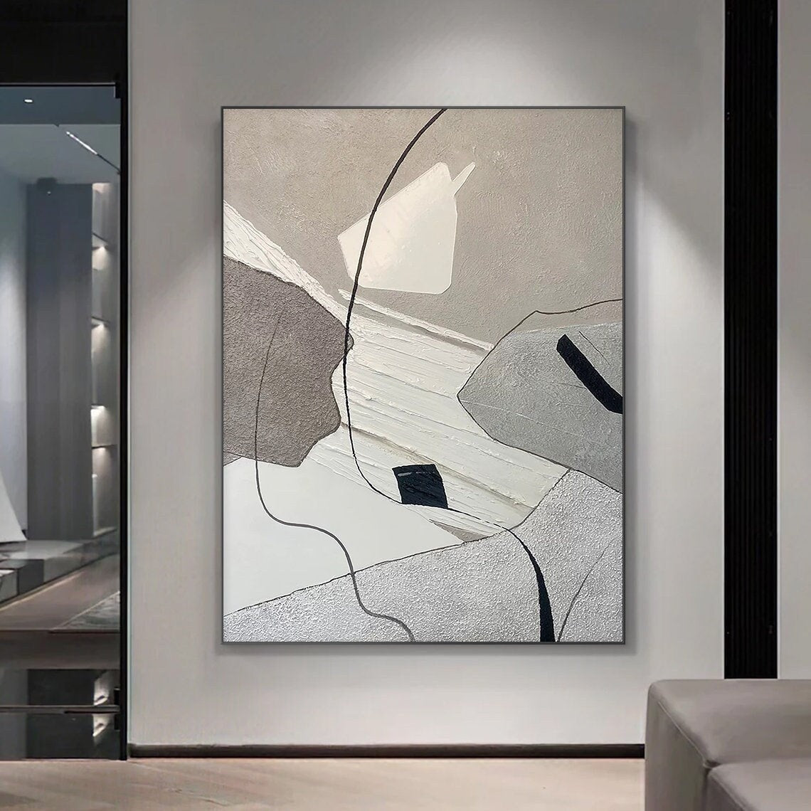 Abstract Geometric Elegance oil painting abstract art with textured geometric design