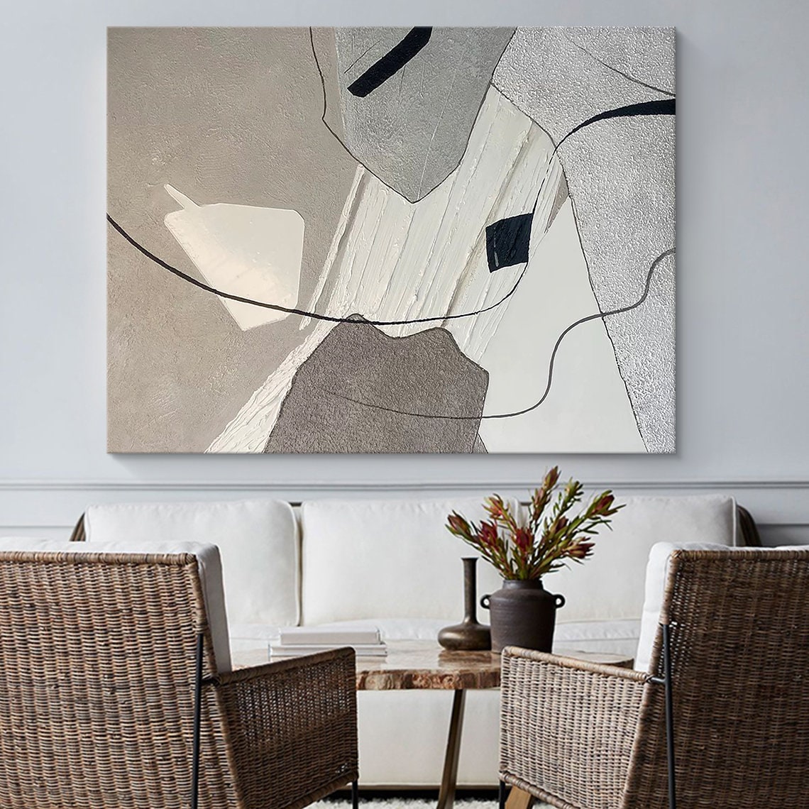 Abstract Geometric Elegance oil painting abstract art with textured geometric design