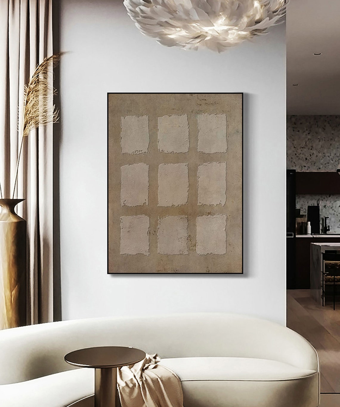 Cubic Echoes wabi sabi wall art minimalist textured geometric painting