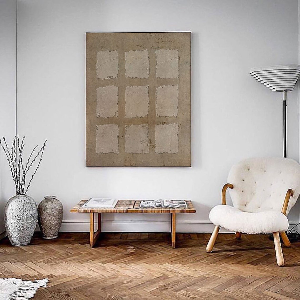 Cubic Echoes wabi sabi wall art minimalist textured geometric painting