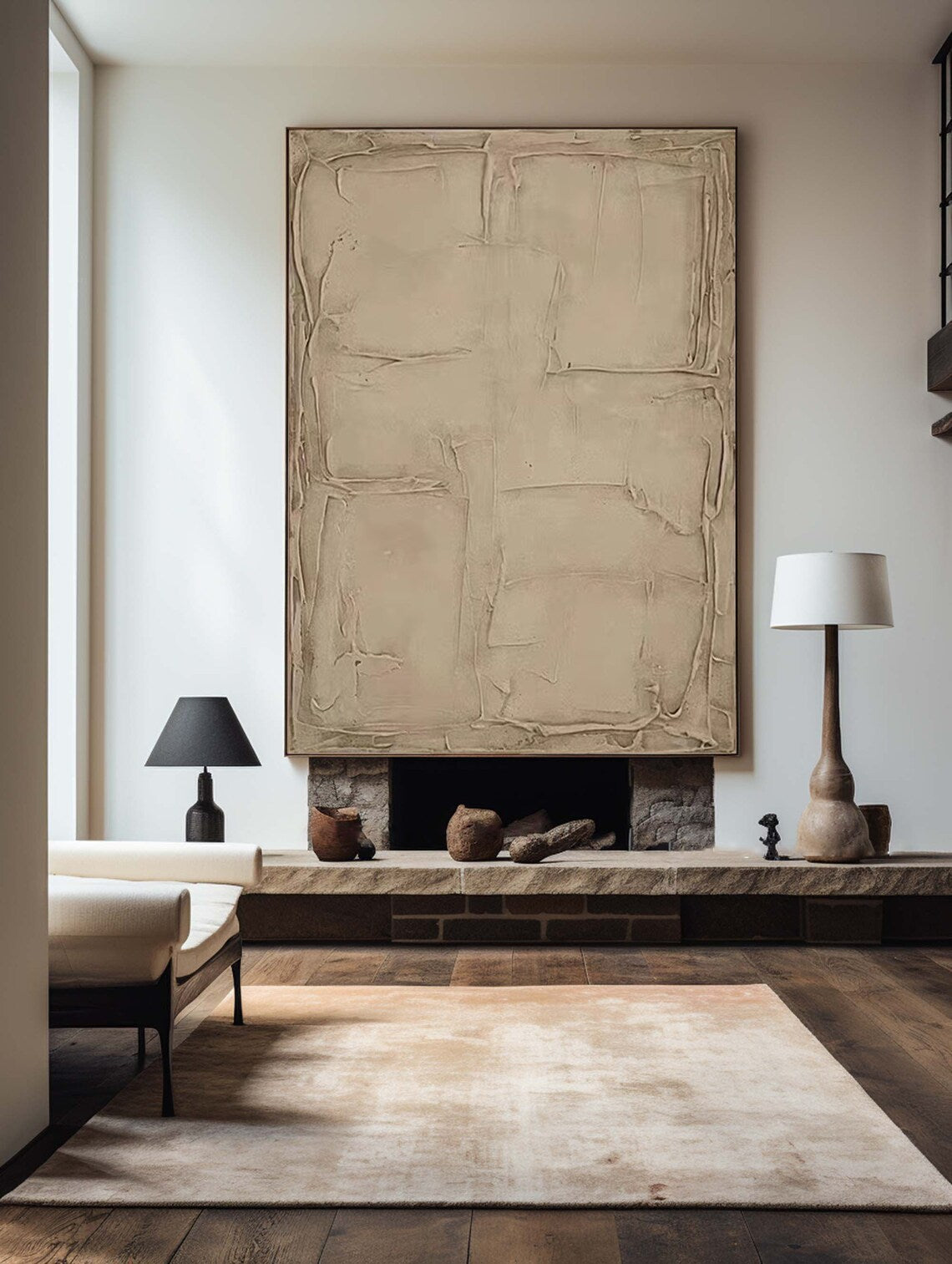 Ethereal Clay Canvas minimalist abstract painting with textured beige design