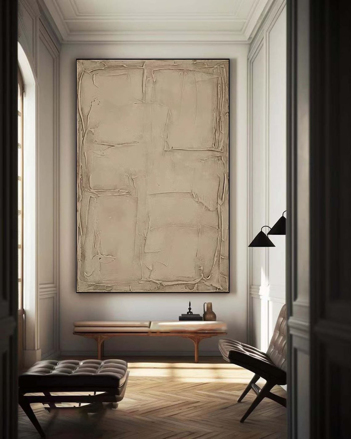 Ethereal Clay Canvas minimalist abstract painting with textured beige design