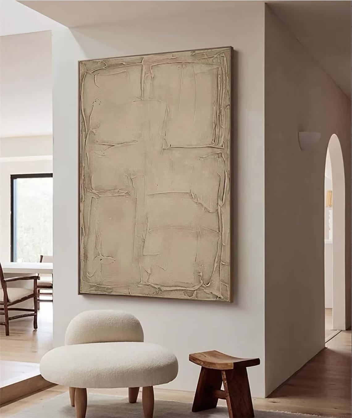 Ethereal Clay Canvas minimalist abstract painting with textured beige design