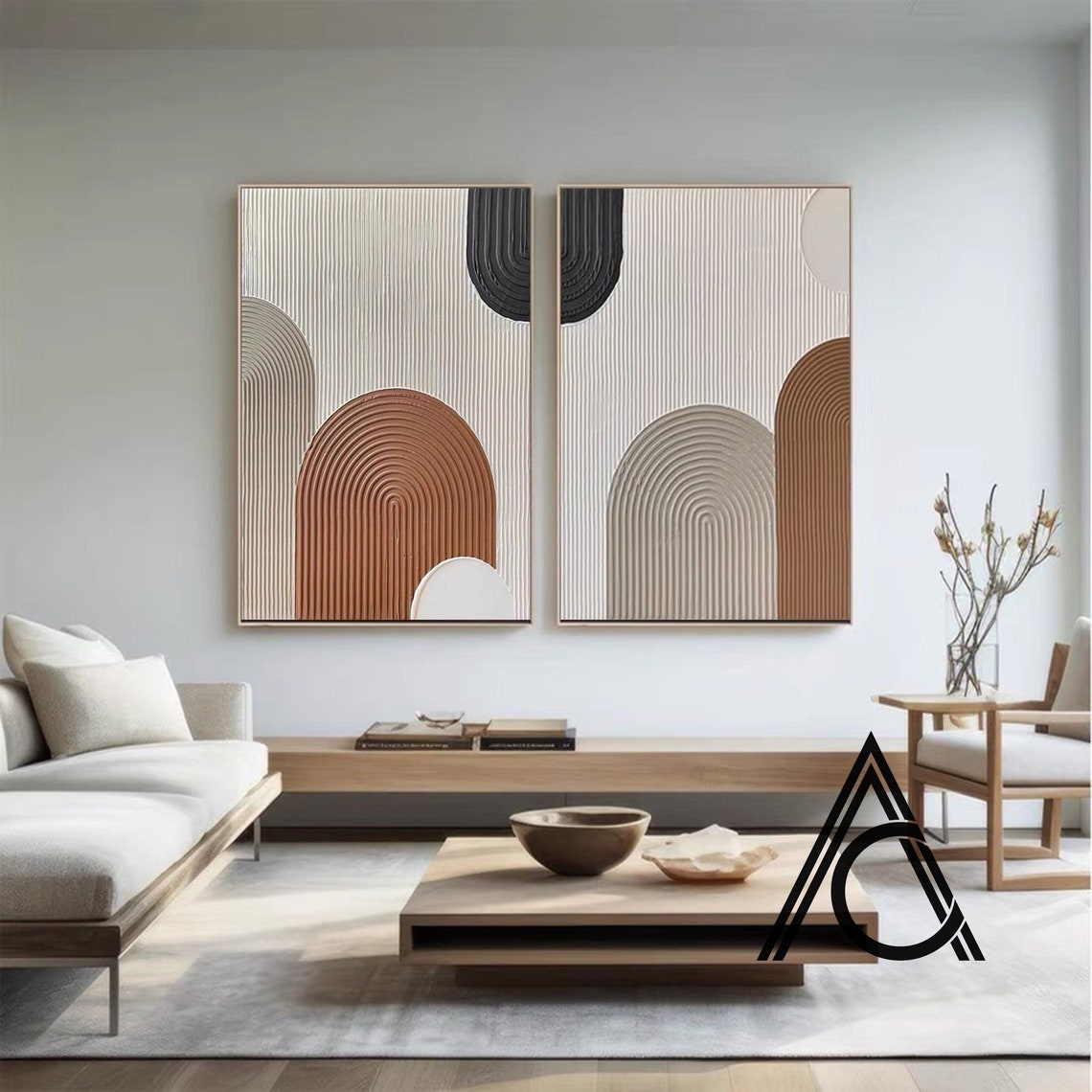 Crescent Arcs Abstraction - Textured Abstract Wall Art