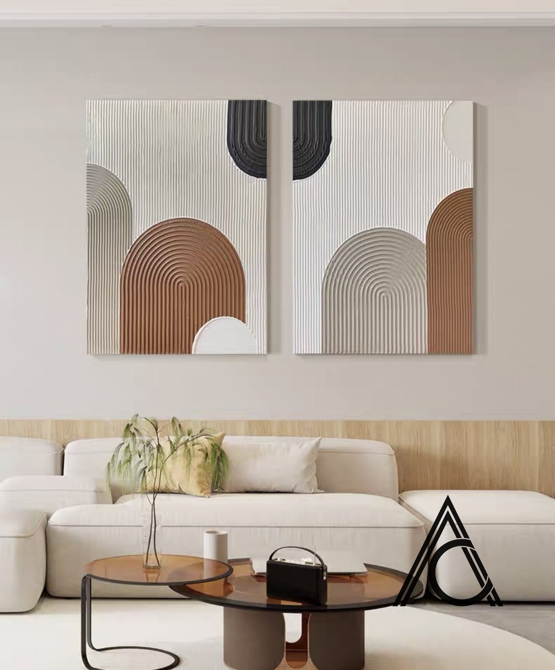Crescent Arcs Abstraction - Textured Abstract Wall Art