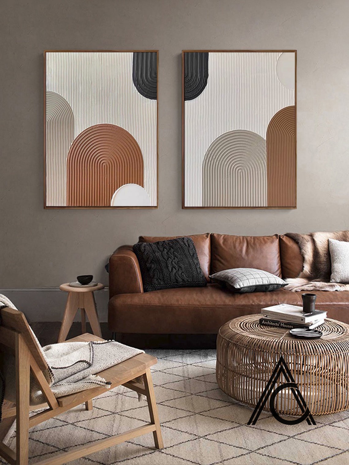 Crescent Arcs Abstraction - Textured Abstract Wall Art