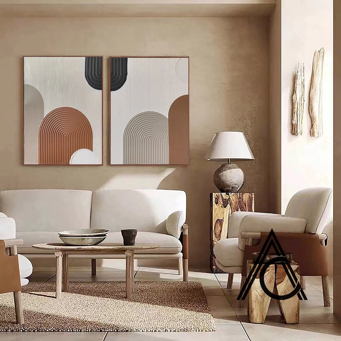 Crescent Arcs Abstraction - Textured Abstract Wall Art