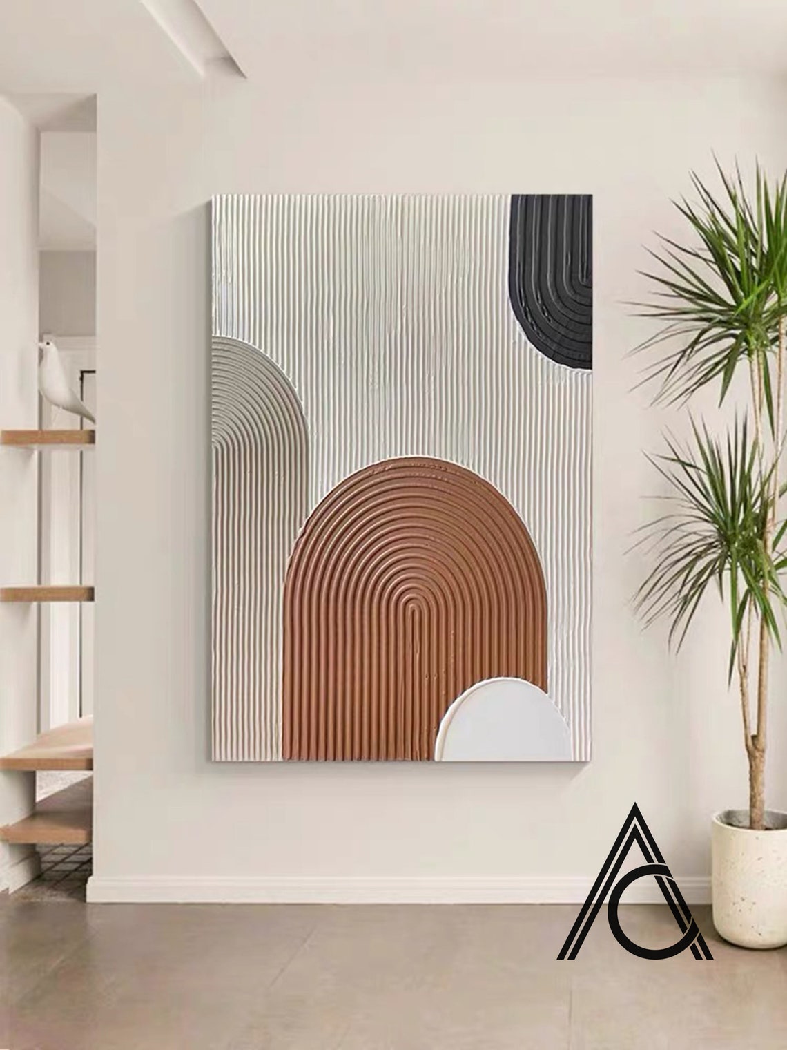 Crescent Arcs Abstraction - Textured Abstract Wall Art