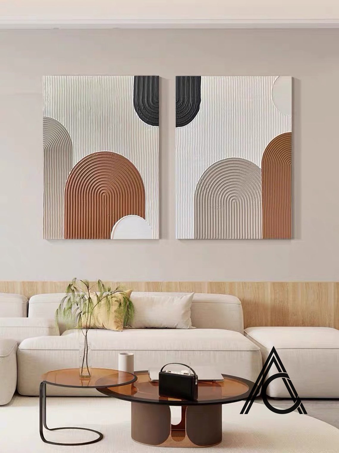 Crescent Arcs Abstraction - Textured Abstract Wall Art