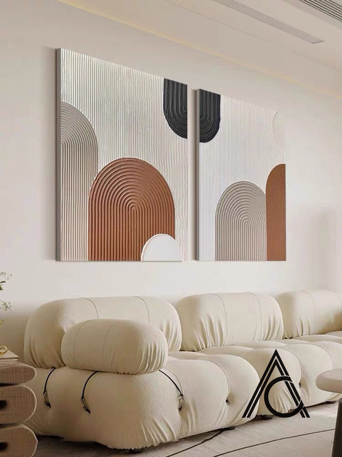 Crescent Arcs Abstraction - Textured Abstract Wall Art