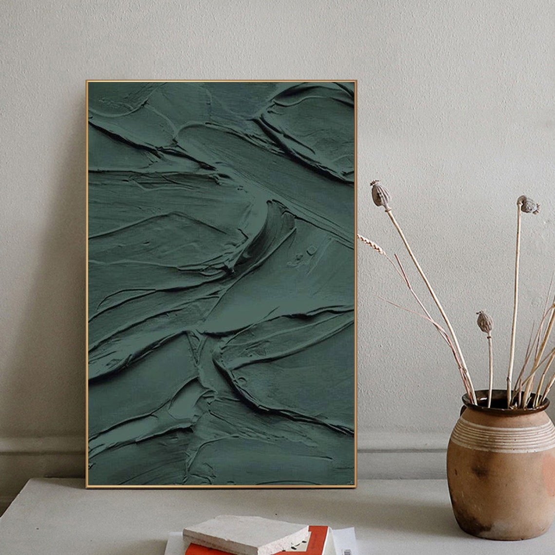 Emerald Depths green abstract art textured canvas painting
