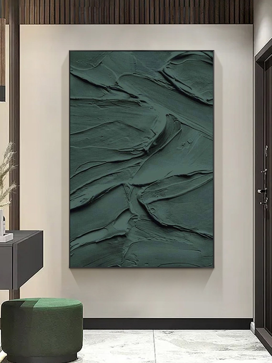 Emerald Depths green abstract art textured canvas painting