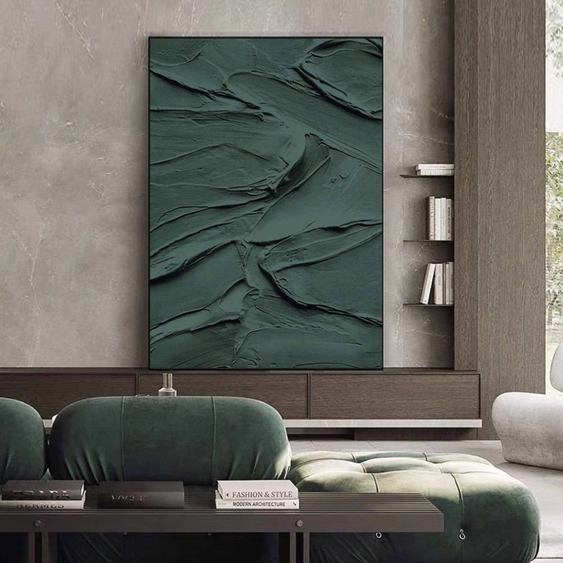 Emerald Depths green abstract art textured canvas painting
