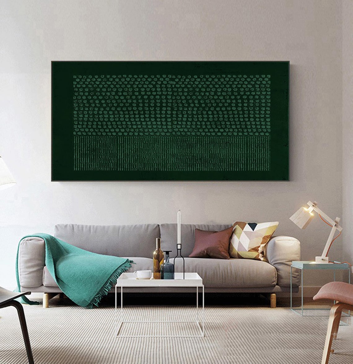 Verdant Code green abstract wall art with textured dots and lines